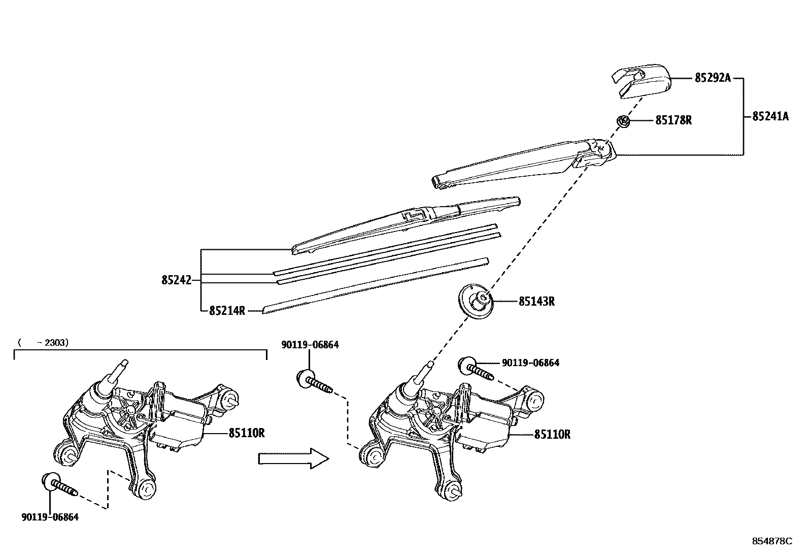 Toyota RAV4 后刮水器 EPC diagram — 854878C