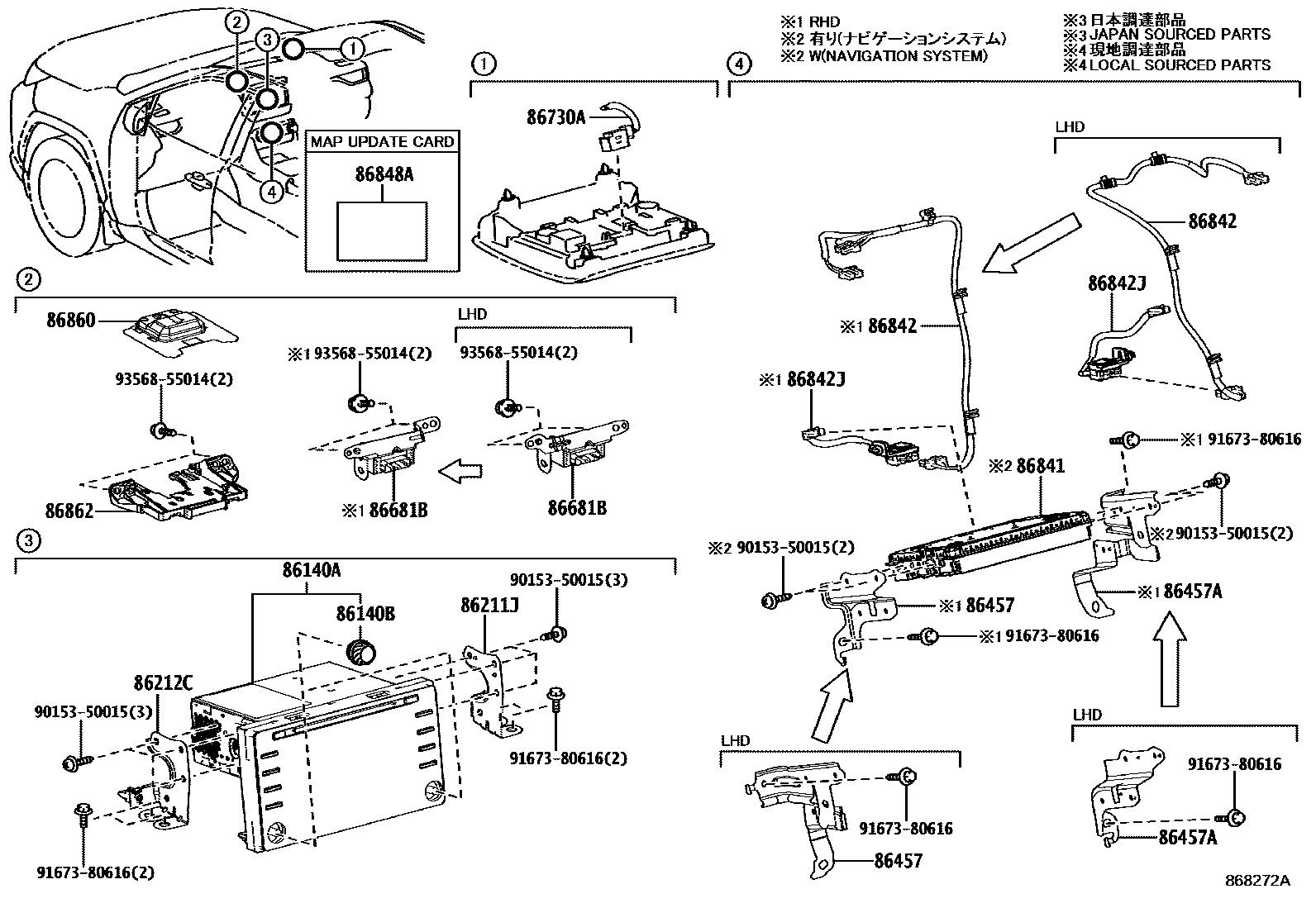 Toyota RAV4 导航和前监视器显示屏 EPC diagram — 868272A