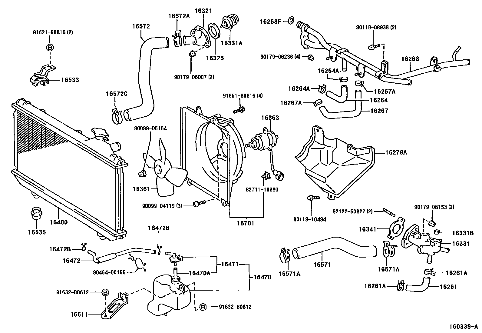 Toyota RAV4 RADIATOR & WATER OUTLET EPC diagram — 160339A