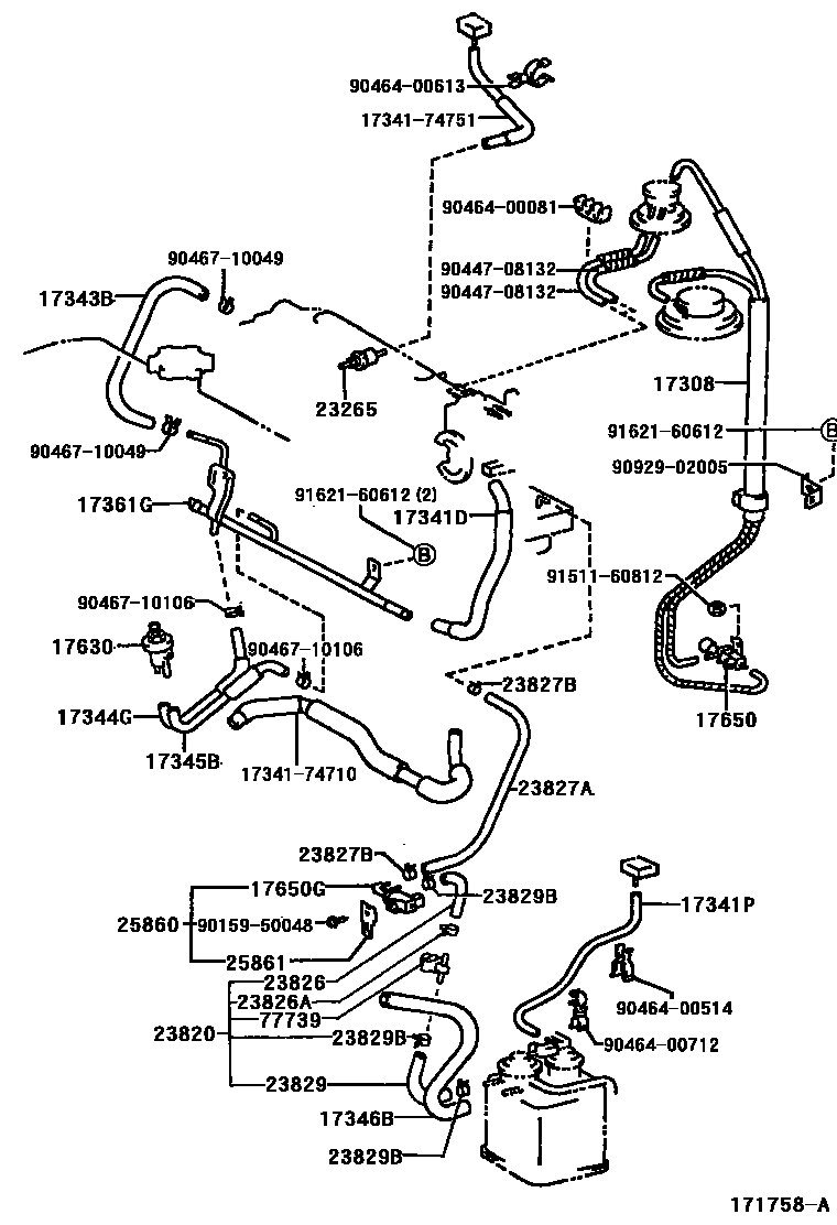 Toyota RAV4 vacuum tube EPC diagram — 171758A