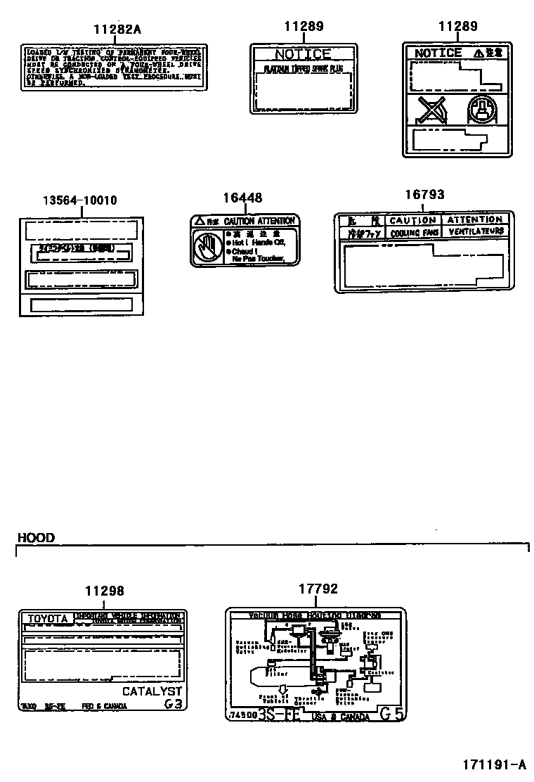 Toyota RAV4 警示铭牌和名称铭牌(发动机) EPC diagram — 171191A