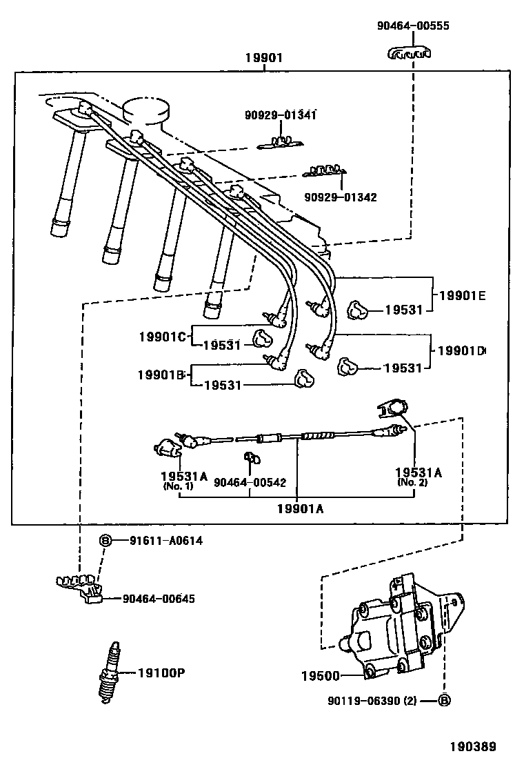 Toyota RAV4 点火线圈和火花塞 EPC diagram — 190389