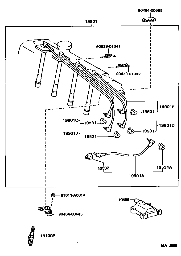 Toyota RAV4 点火线圈和火花塞 EPC diagram — MAJ608