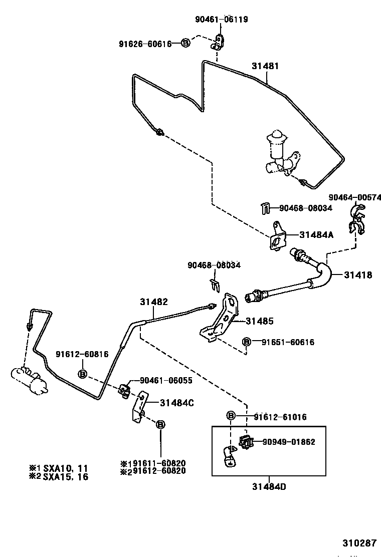 Toyota RAV4 离合器踏板和挠性软管 EPC diagram — 310287