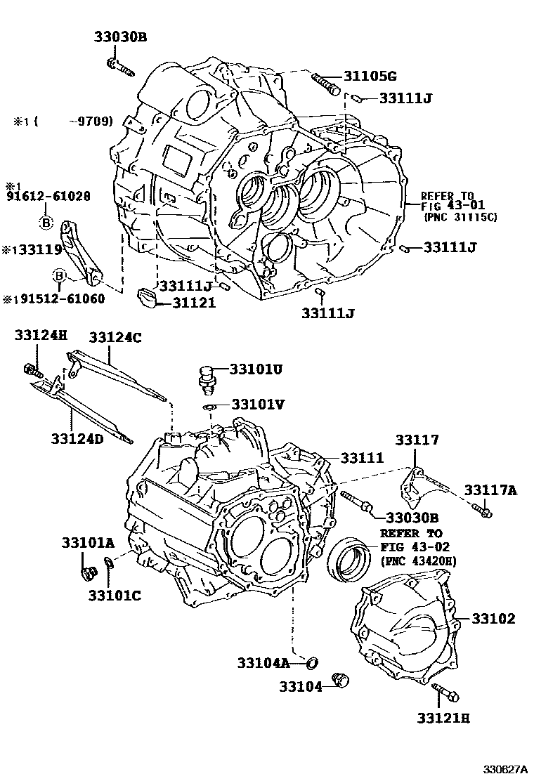 Toyota RAV4 离合器壳和变速器壳(MTM) EPC diagram — 330627A