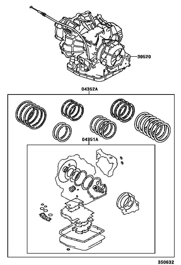 Toyota RAV4 传动桥或变速器总成和衬垫组件(ATM) EPC diagram — 350632