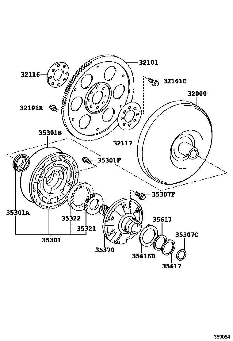 Toyota RAV4 变矩器、前油泵和链条(ATM) EPC diagram — 359064