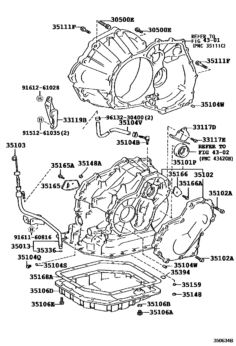 Toyota RAV4 变速器壳和油底壳(ATM) EPC diagram — 350634B