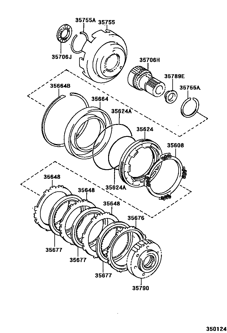 Toyota RAV4 中央支架和行星太阳齿轮(ATM) EPC diagram — 350124