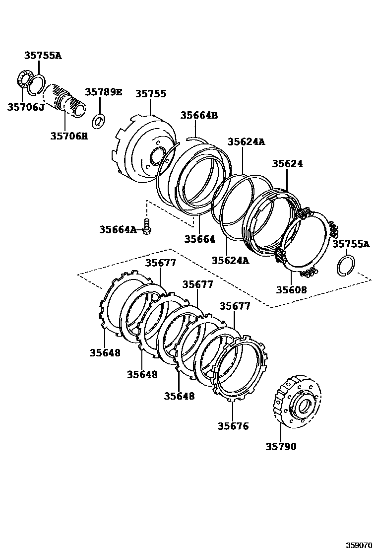 Toyota RAV4 中央支架和行星太阳齿轮(ATM) EPC diagram — 359070