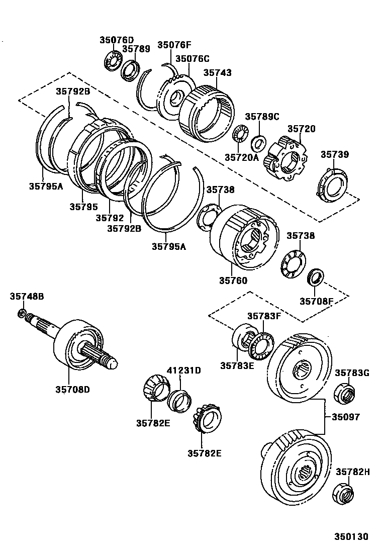 Toyota RAV4 行星齿轮、倒档活塞和中间轴齿轮(ATM) EPC diagram — 350130