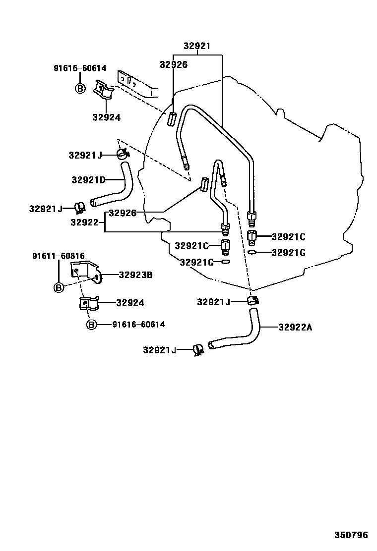 Toyota RAV4 变速器油冷却器和配管(ATM) EPC diagram — 350796