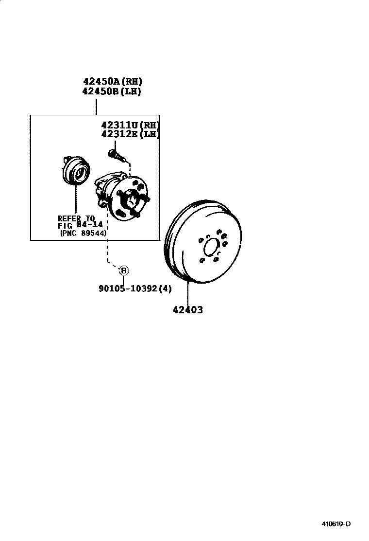 Toyota RAV4 后桥半轴和后桥轮毂 EPC diagram — 410610D