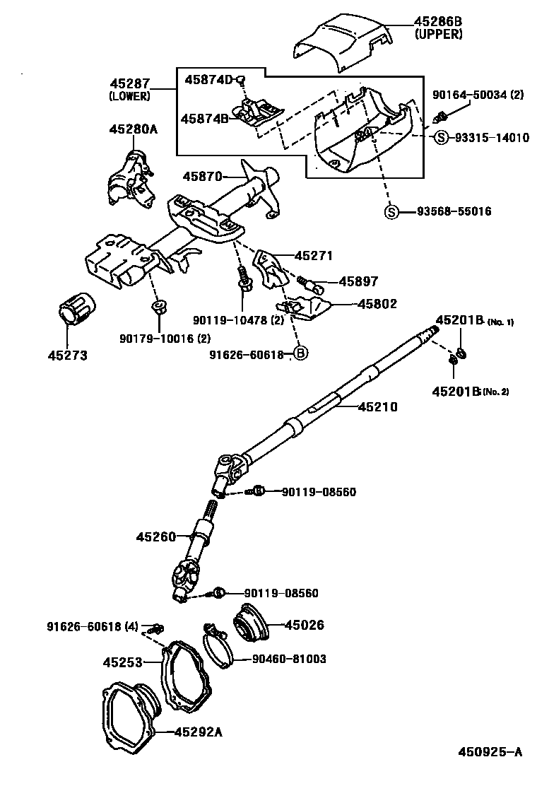 Toyota RAV4 Steering Column & Shaft EPC diagram — 450925A