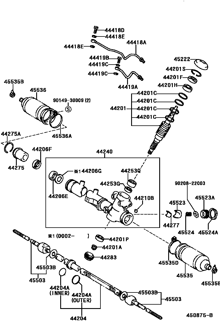 Toyota RAV4 前转向齿轮和连杆 EPC diagram — 450875B