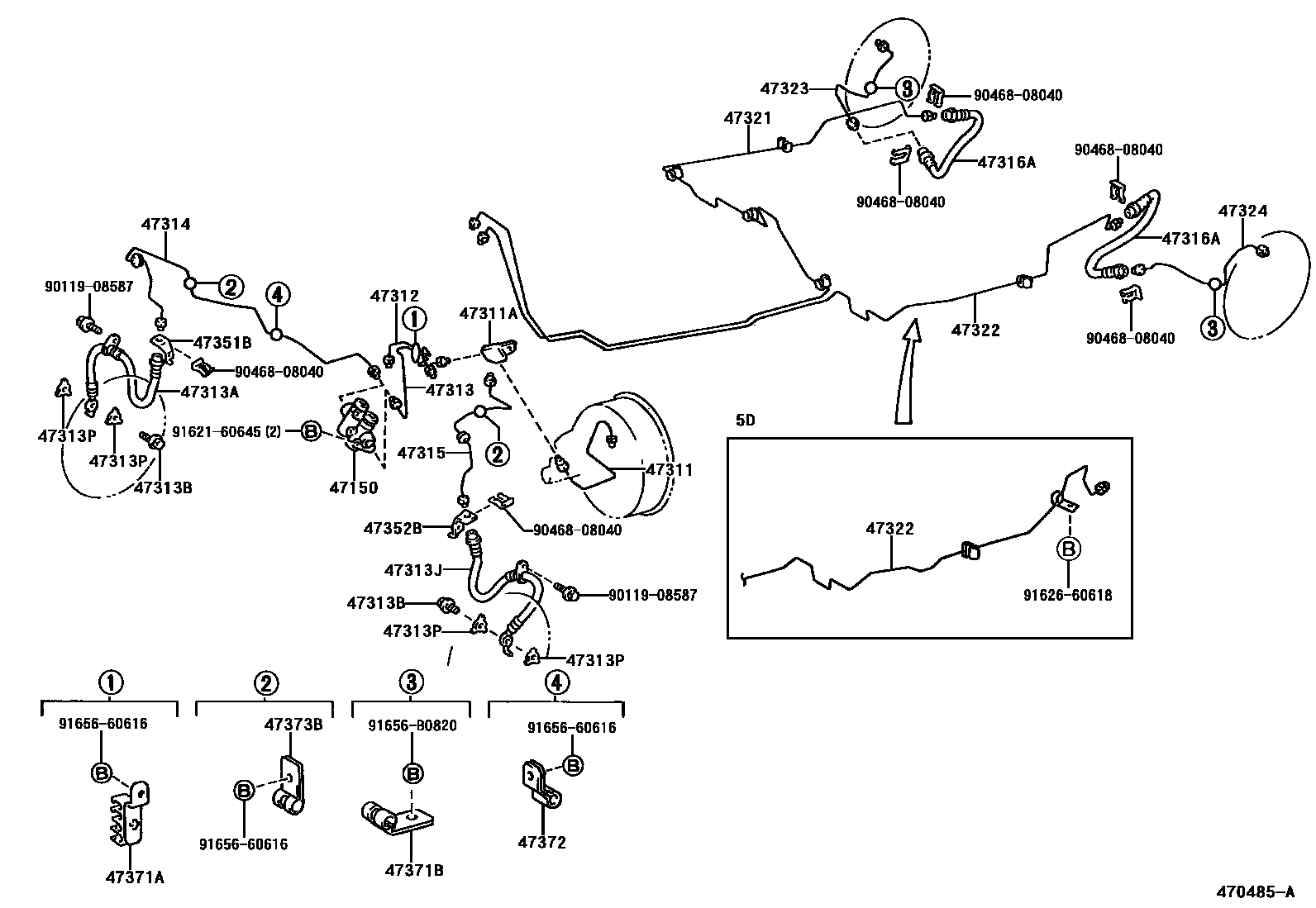 Toyota RAV4 制动配管和卡箍 EPC diagram — 470485A