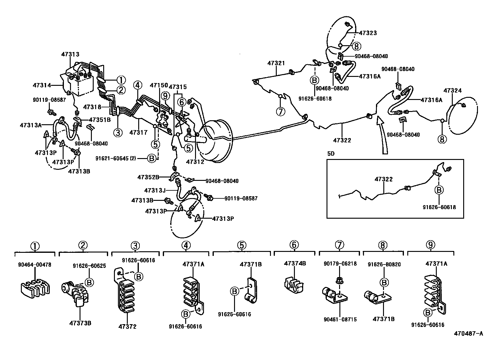 Toyota RAV4 制动配管和卡箍 EPC diagram — 470487A
