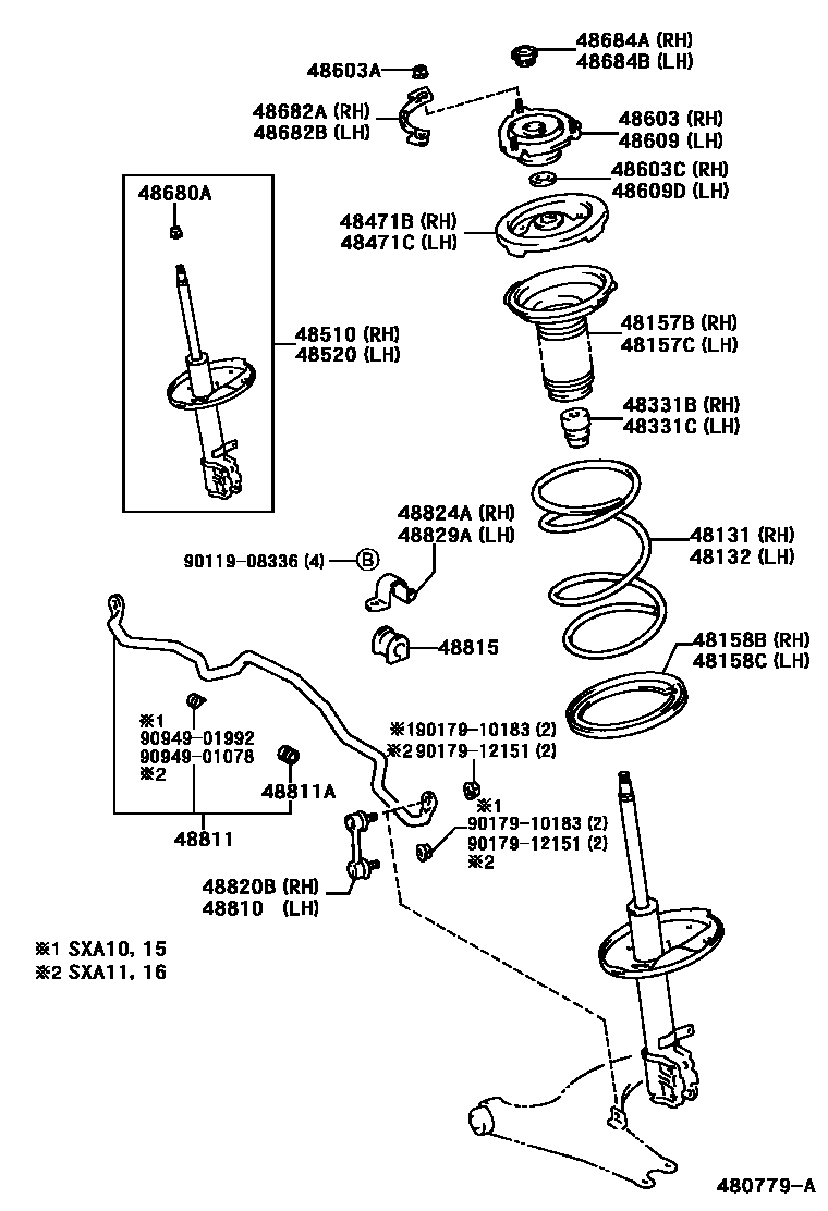 Toyota RAV4 Front Spring & Shock Absorber EPC diagram — 480779A