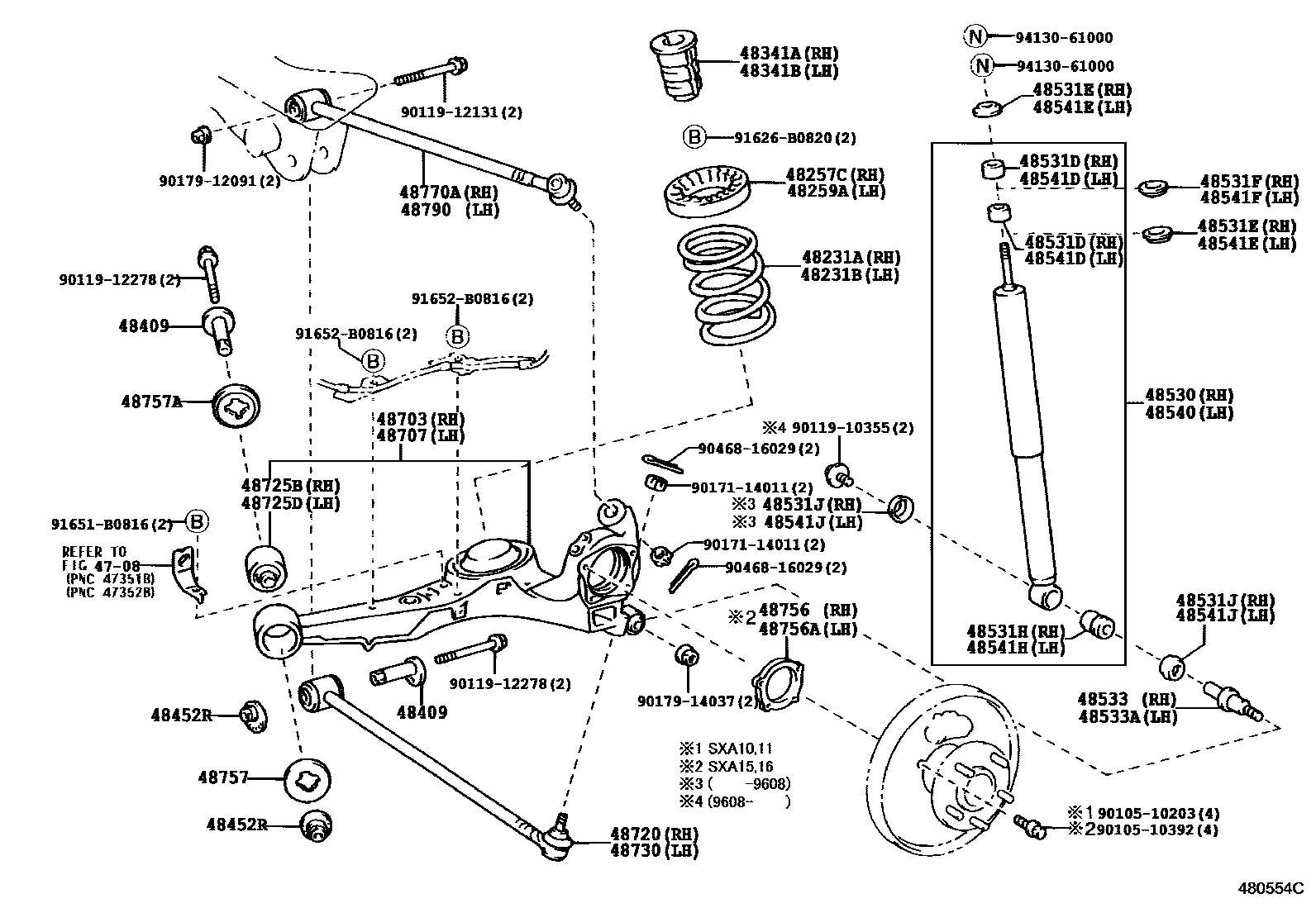Toyota RAV4 Rear Spring & Shock Absorber EPC diagram — 480554C