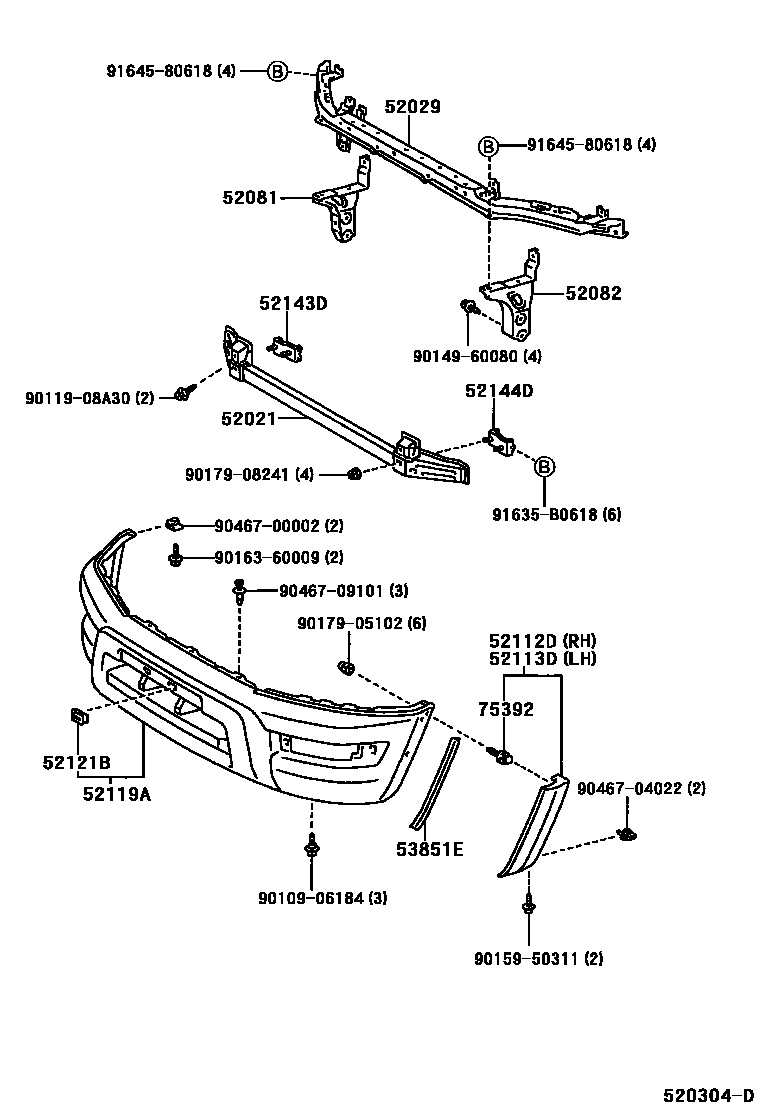 Toyota RAV4 前保险杠及附件 EPC diagram — 520304D