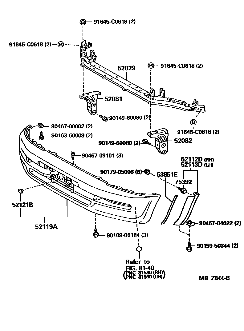 Toyota RAV4 前保险杠及附件 EPC diagram — MBZ844B