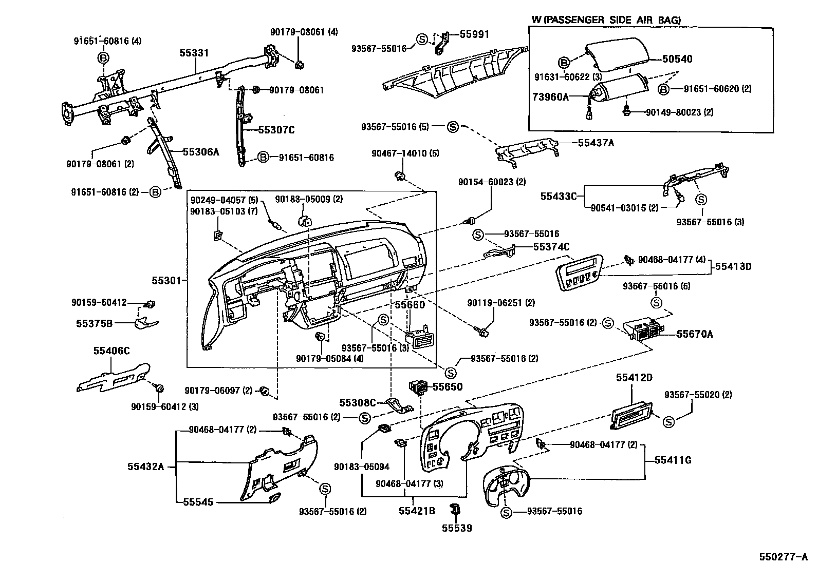Toyota RAV4 仪表板和手套箱 EPC diagram — 550277A