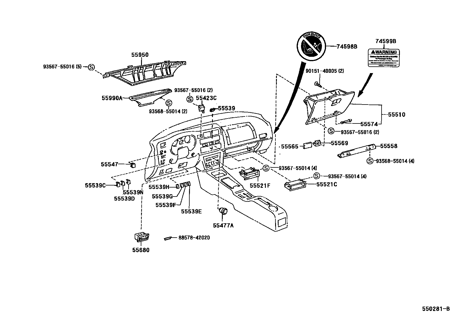 Toyota RAV4 仪表板和手套箱 EPC diagram — 550281B