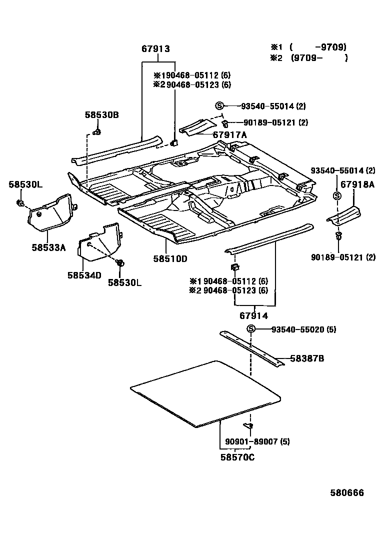 Toyota RAV4 地板垫和消声垫 EPC diagram — 580666