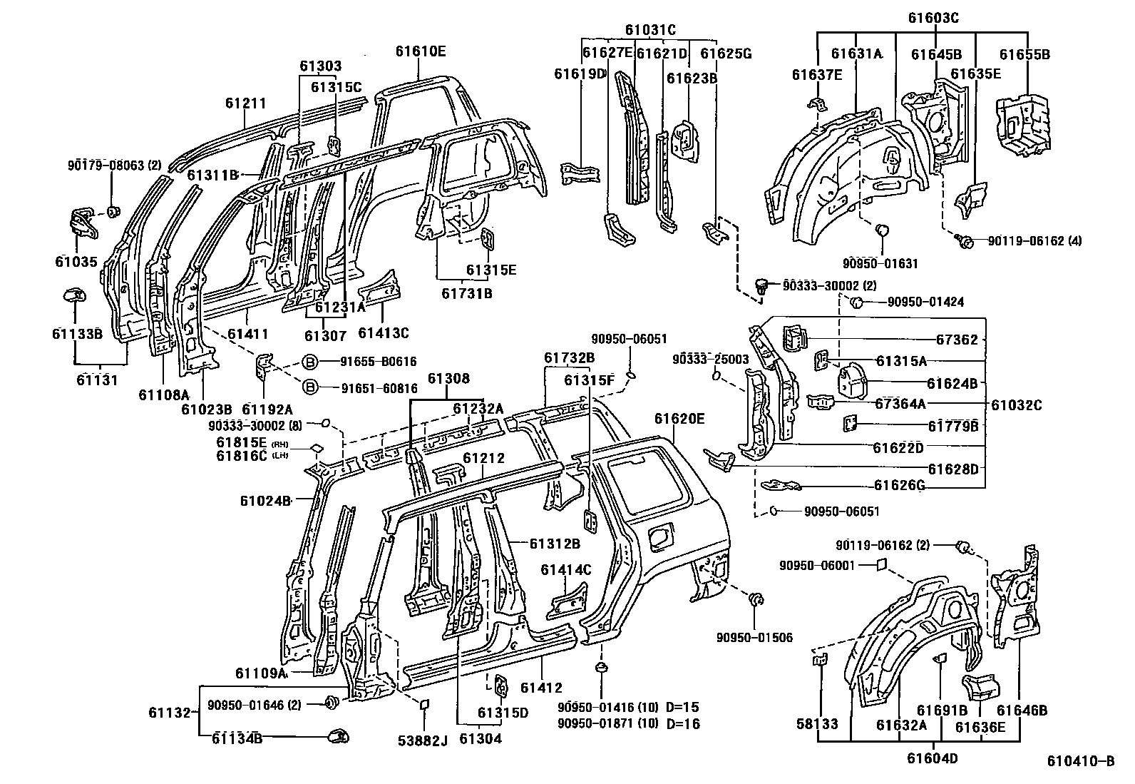 Toyota RAV4 侧梁 EPC diagram — 610410B