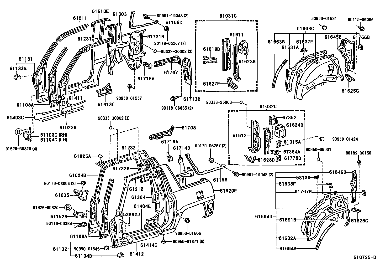 Toyota RAV4 侧梁 EPC diagram — 610725D