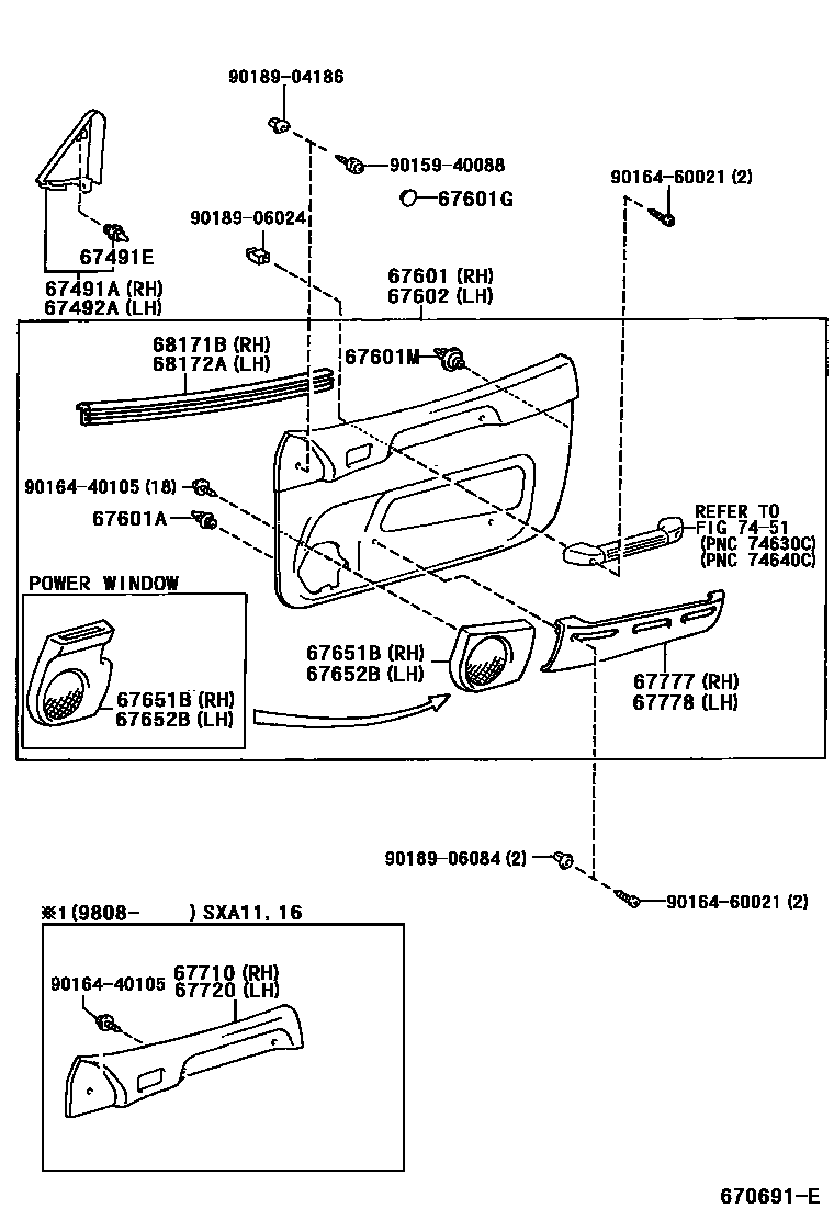 Toyota RAV4 前门板和前门玻璃 EPC diagram — 670691E