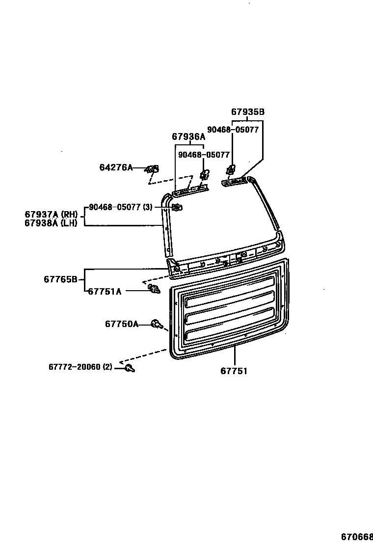 Toyota RAV4 背门板和背门玻璃 EPC diagram — 670668