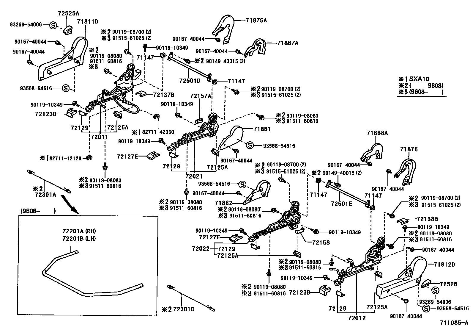 Toyota RAV4 座椅和座椅滑轨 EPC diagram — 711085A