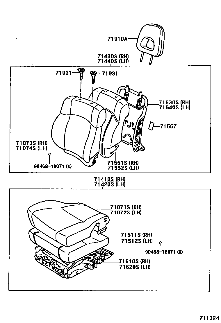 Toyota RAV4 座椅和座椅滑轨 EPC diagram — 711324