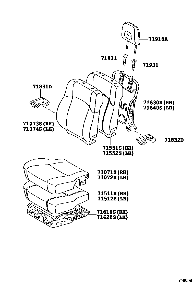Toyota RAV4 座椅和座椅滑轨 EPC diagram — 719099