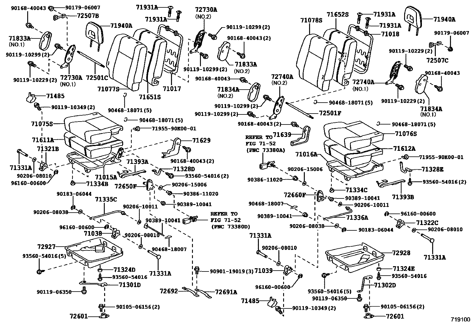 Toyota RAV4 座椅和座椅滑轨 EPC diagram — 719100