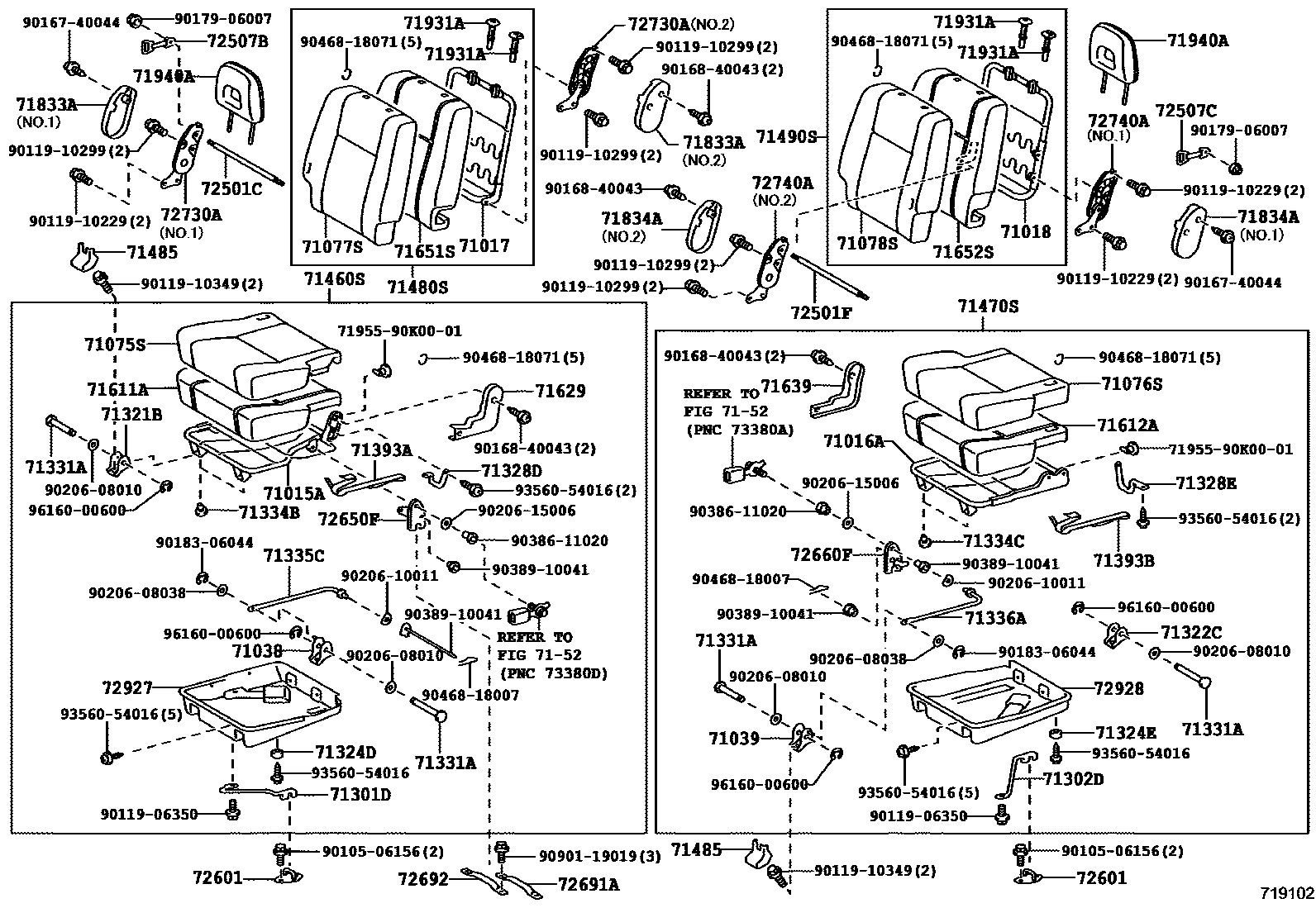 Toyota RAV4 座椅和座椅滑轨 EPC diagram — 719102