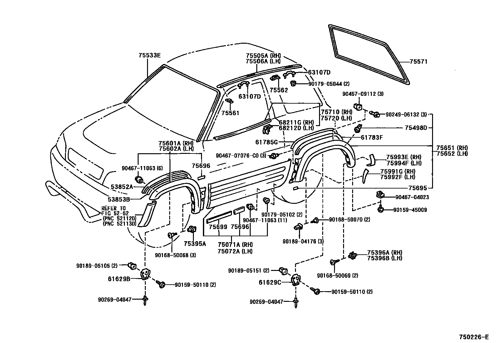 Toyota RAV4 防护条 EPC diagram — 750226E