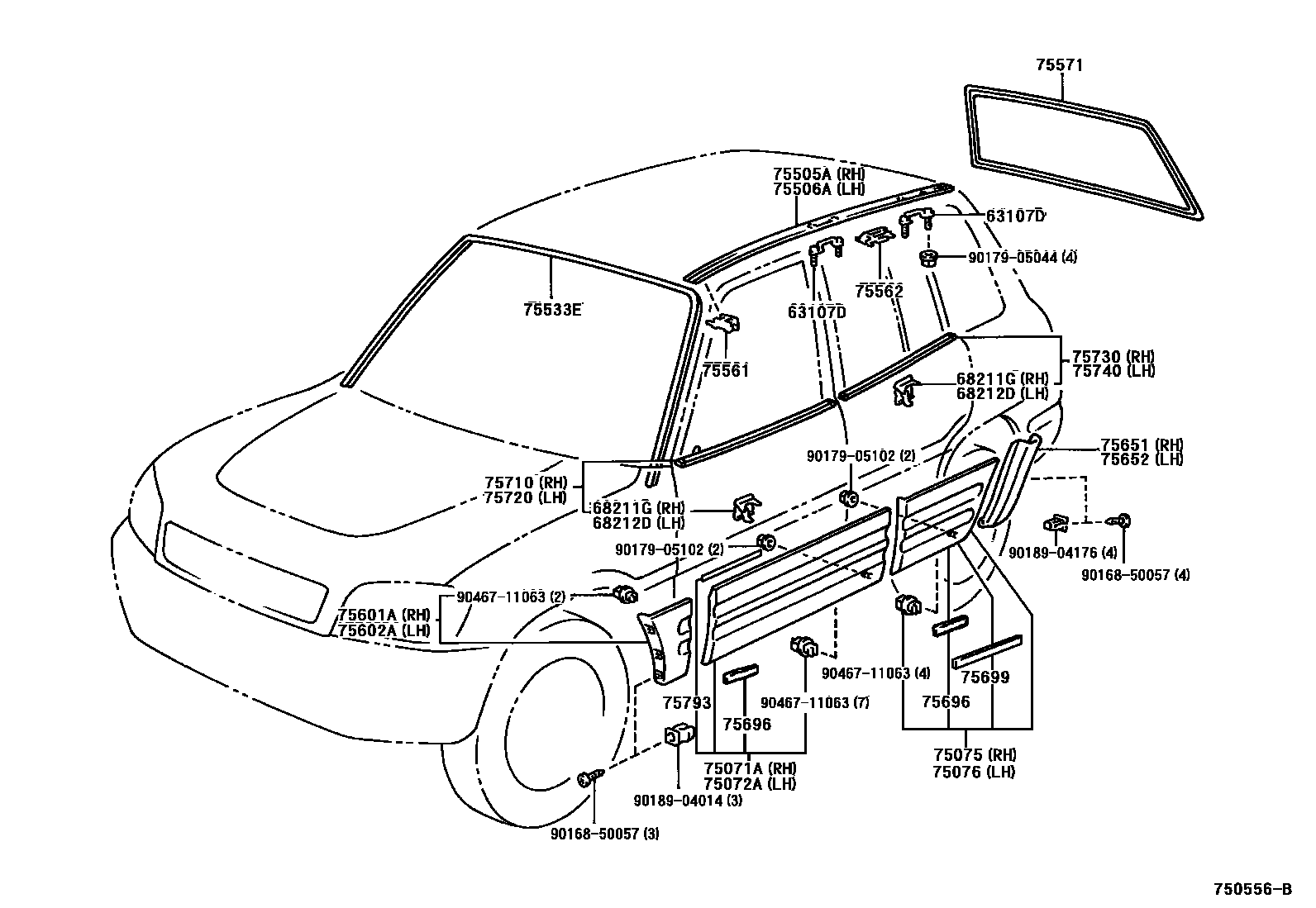 Toyota RAV4 防护条 EPC diagram — 750556B