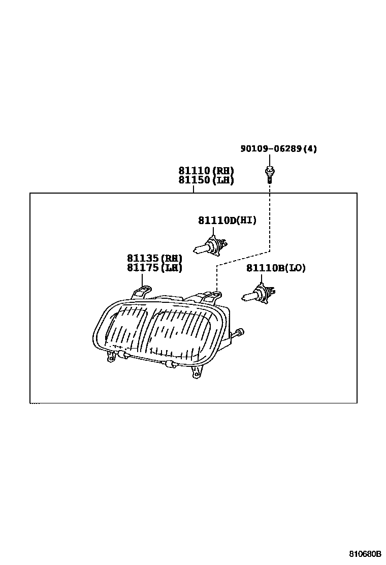 Toyota RAV4 Headlamp EPC diagram — 810680B