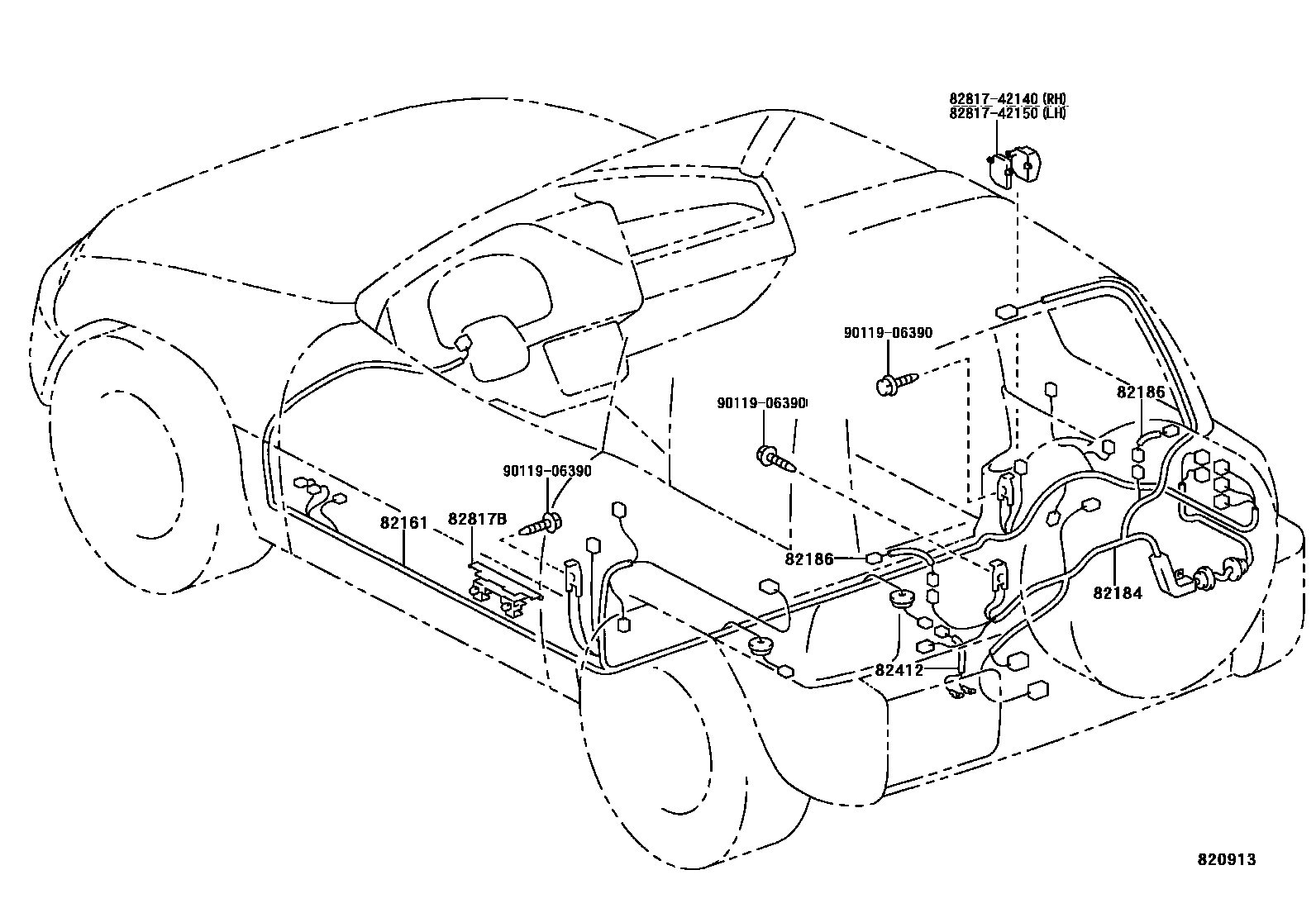 Toyota RAV4 线束和卡夹 EPC diagram — 820913
