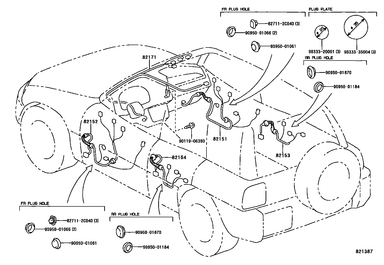 Toyota RAV4 线束和卡夹 EPC diagram — 821387