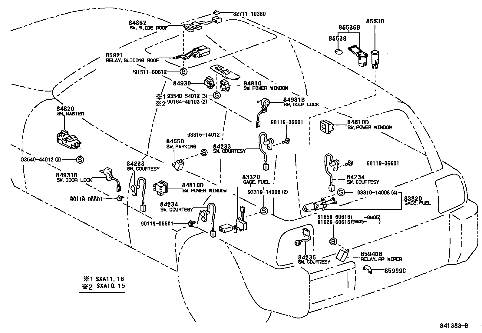 Toyota RAV4 开关和继电器和ECU EPC diagram — 841383B