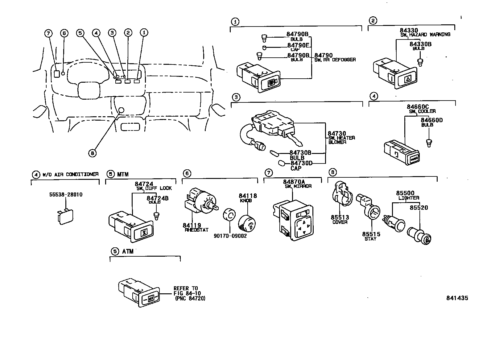 Toyota RAV4 开关和继电器和ECU EPC diagram — 841435