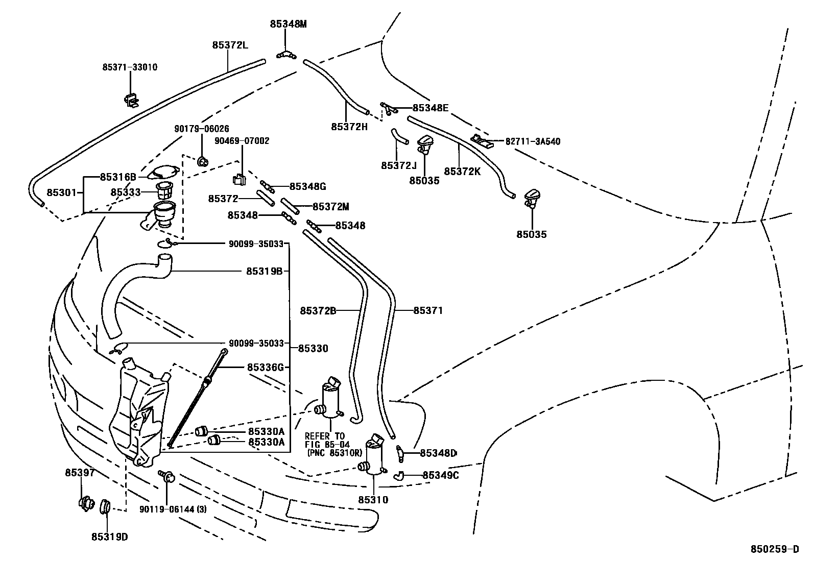 Toyota RAV4 挡风玻璃清洗器 EPC diagram — 850259D