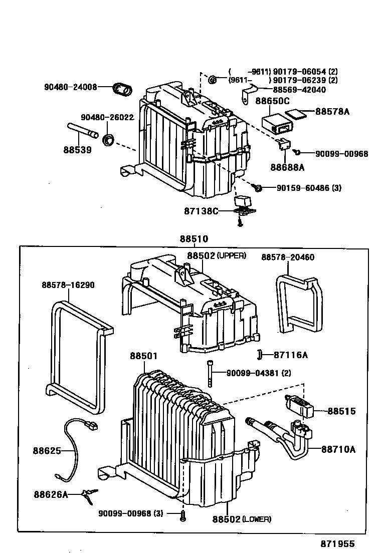 Toyota RAV4 暖风和空调系统 - 冷却器组件 EPC diagram — 871955