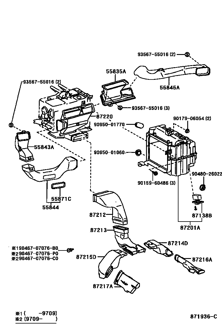 Toyota RAV4 暖风和空调系统 - 控制器和风管 EPC diagram — 871936C