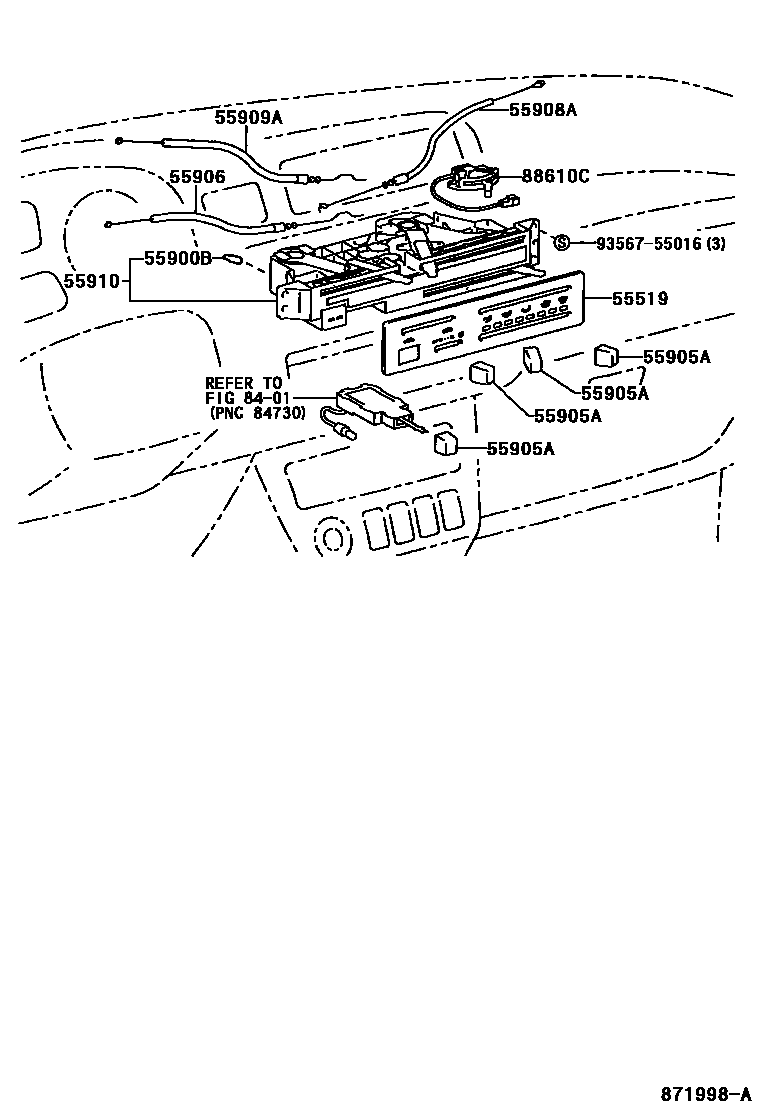 Toyota RAV4 暖风和空调系统 - 控制器和风管 EPC diagram — 871998A