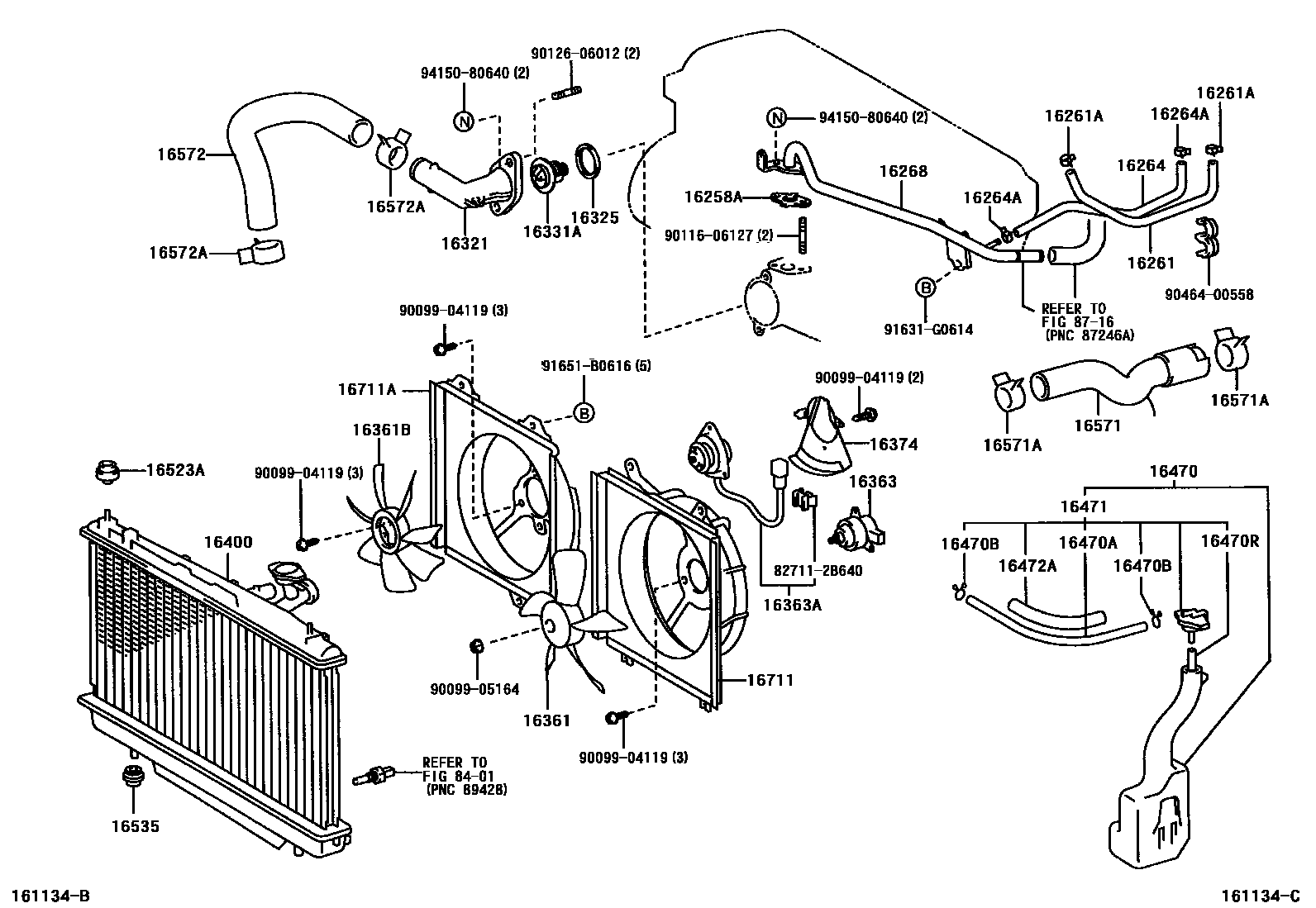 Toyota RAV4 RADIATOR & WATER OUTLET EPC diagram — 161134C