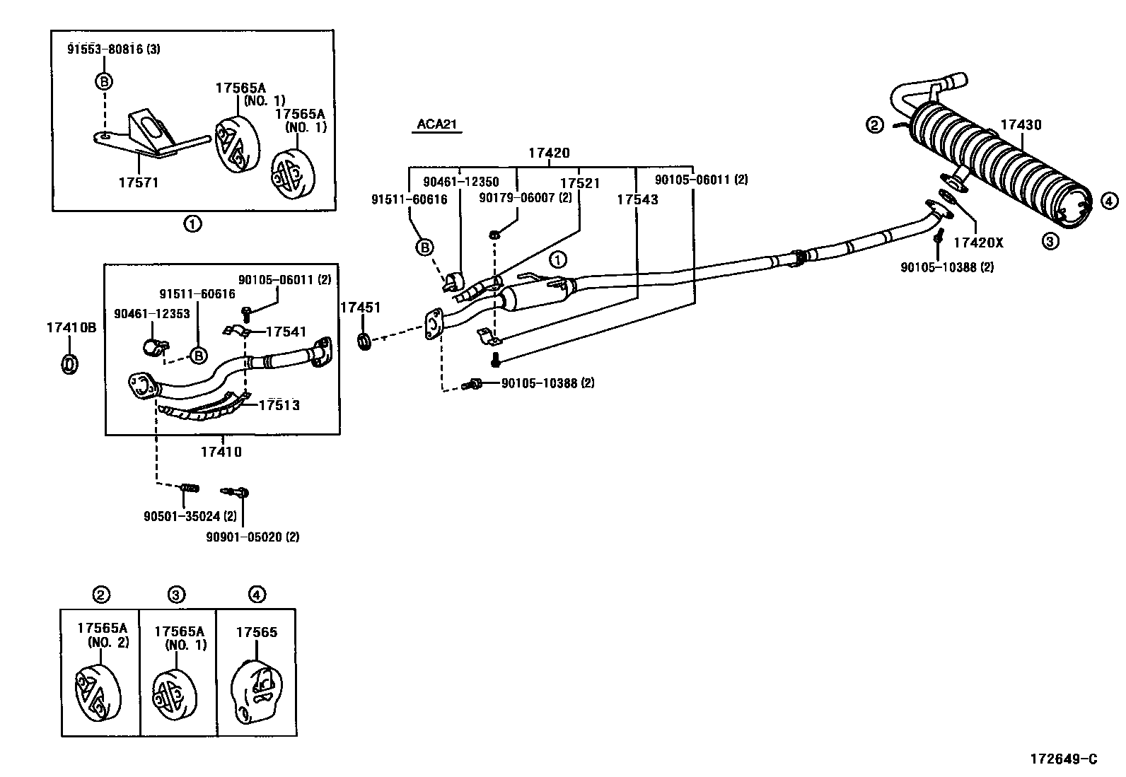 Toyota RAV4 Exhaust Pipe EPC diagram — 172649C